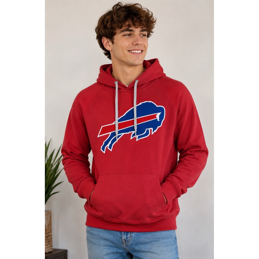 Antigua Buffalo Bills NFL Team Apparel Mens Red Hoodie Sweatshirt Raglan‎ Logo S